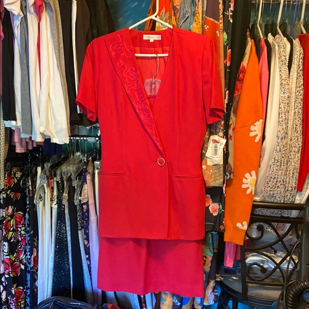 Preston & York Hot Pink Fuchsia Structured Blazer/Skirt Business Suit